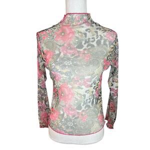 Fillil sheer leopard print long sleeve top floral Y2K festival rave sheer